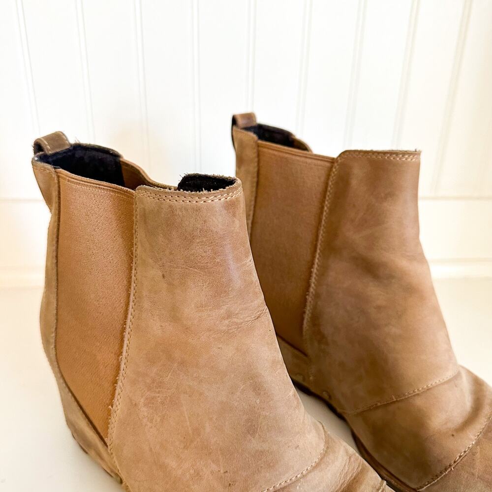 Sorel Lea Joan of Arctic Leather Wedge Ankle Bootie Brown 10.5 - Picture 3 of 9